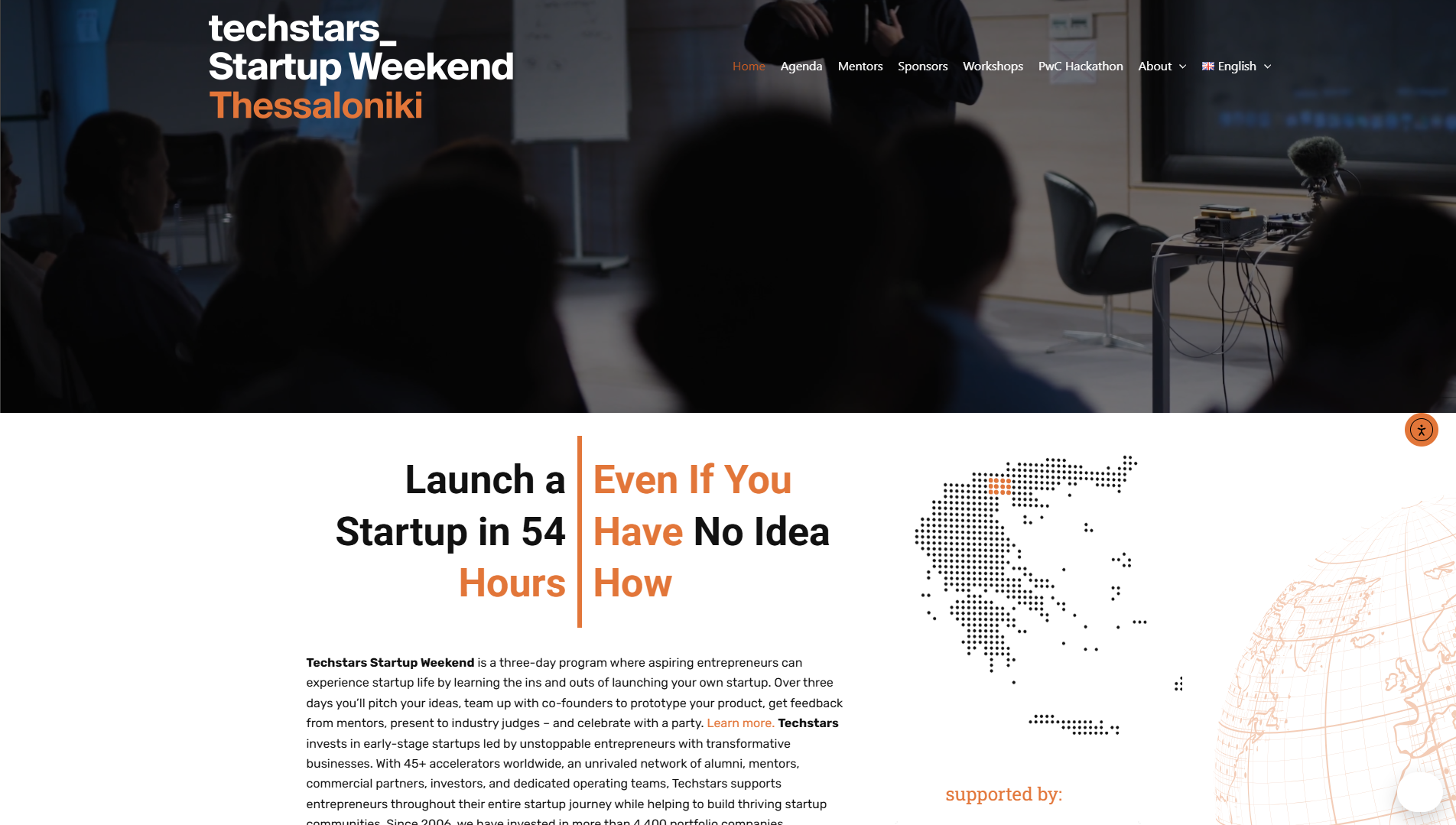 Αρχική σελίδα του website Techstars Startup Weekend Thessaloniki